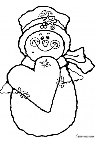 Раскраска Снеговик с открыткой-сердечком