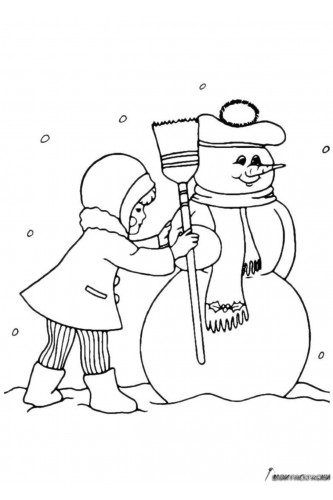 Раскраска Снеговик в шапке с помпоном