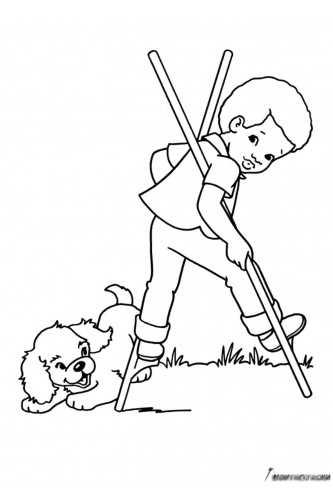 Собака и мальчик на ходулях