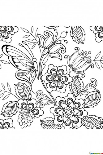 Раскраска Антистресс Бабочки и цветы