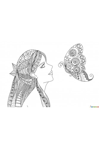 Раскраска Арт-терапия Девушка с бабочкой
