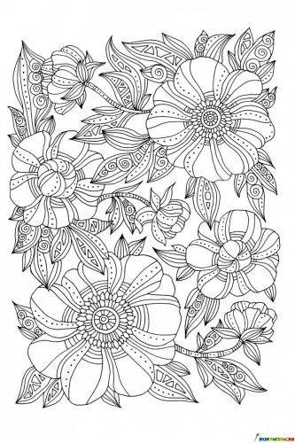 Раскраска Арт-терапия Зентангл цветы