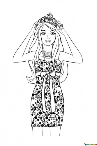 Раскраска Барби в стильном платье и короне