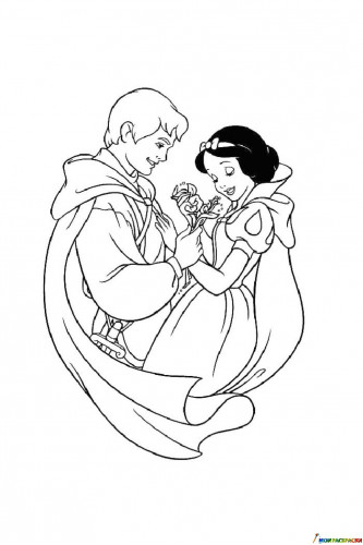 Раскраска Принц подарил цветы Белоснежке