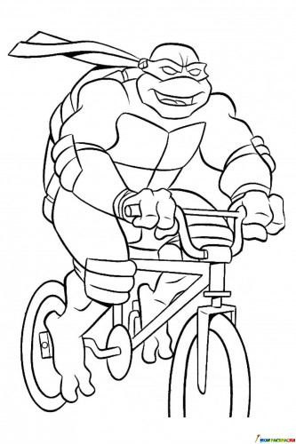 Раскраска Черепашка-Ниндзя на велосипеде