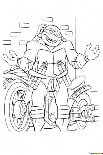 Раскраска Микеланджело и мотоцикл