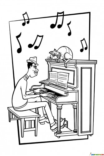 Раскраска Джо Гарденер, кот и пианино (Дисней, Соул)