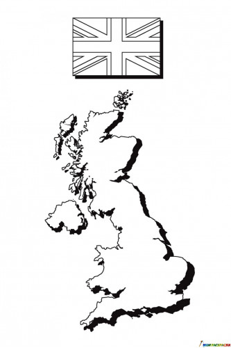 Раскраска Карта Англии и флаг