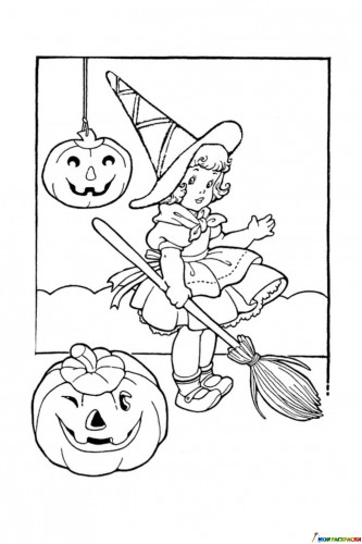 Раскраска Девочка на Хэллоуин