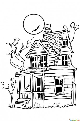 Раскраска Зловещий дом Хэллоуин