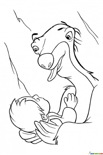 Раскраска Ленивец Сид укачивает ребёнка