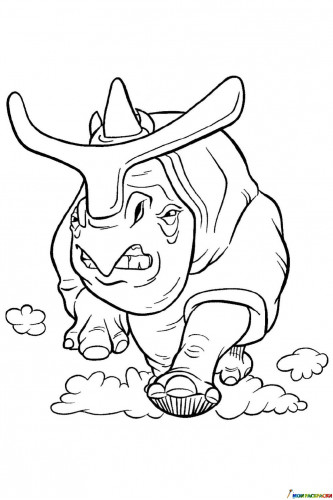 Раскраска Носорог в погоне