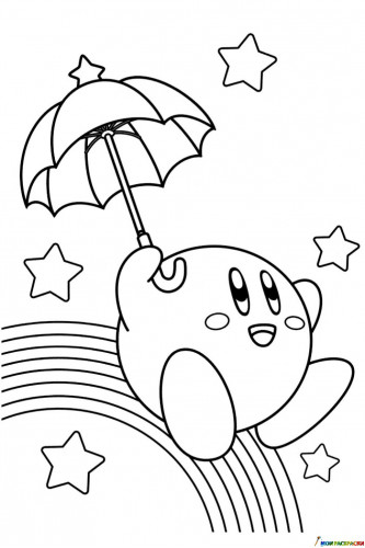 Раскраска Кирби с зонтом