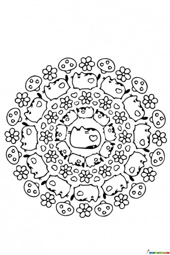 Кот Пушин, грибы, цветочки (мандала)