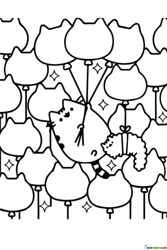 Раскраска Кот Пушин и воздушные шарики (арт терапия)