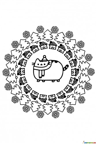 Раскраска Кот Пушин и зима (мандала)