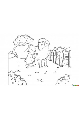 Раскраска Детская открытка с овечками