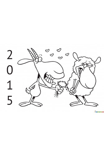 Раскраска Открытка 2015 с козами