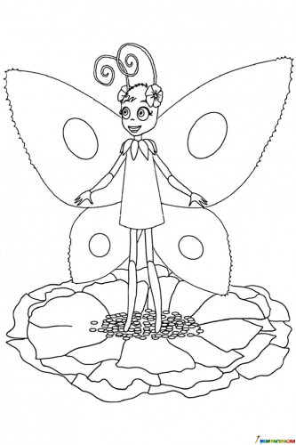 Раскраска Бабочка-девочка на цветке