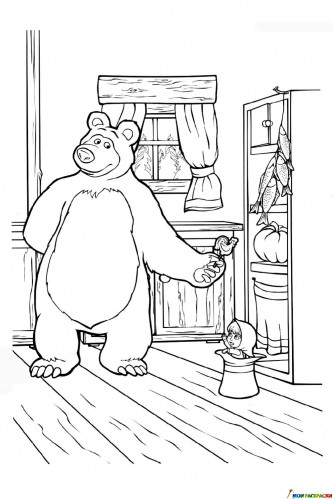 Раскраска Маша и медведь с конфетой