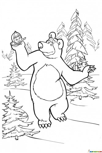 Раскраска Маша на руках у медведя
