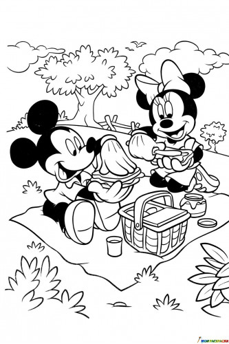 Раскраска Микки и Минни на пикнике