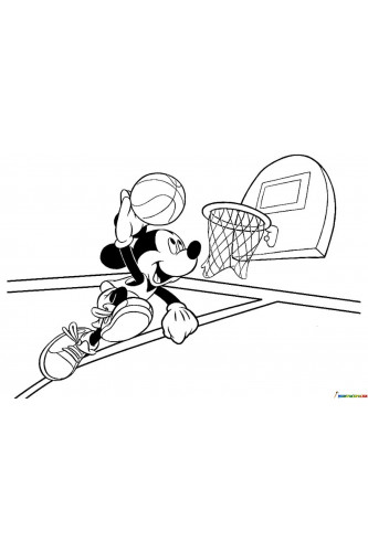 Раскраска Микки Маус играет в баскетбол