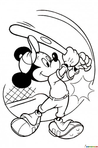 Раскраска Микки Маус с бейсбольной битой