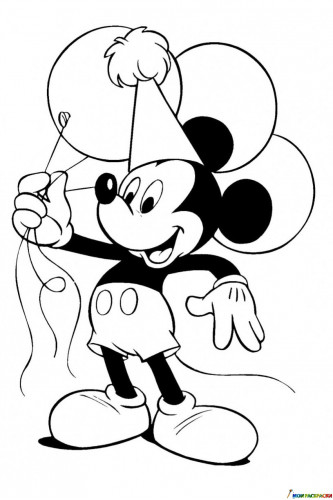 Раскраска Микки Маус с воздушными шарами