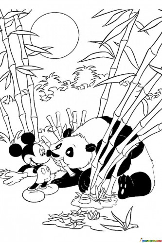Раскраска Микки Маус встретил панду