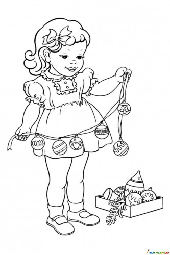 Раскраска Девочка с новогодней гирляндой