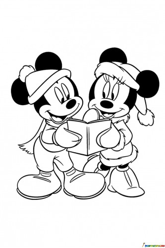 Раскраска Новогодние шапки. Микки Маус и Минни