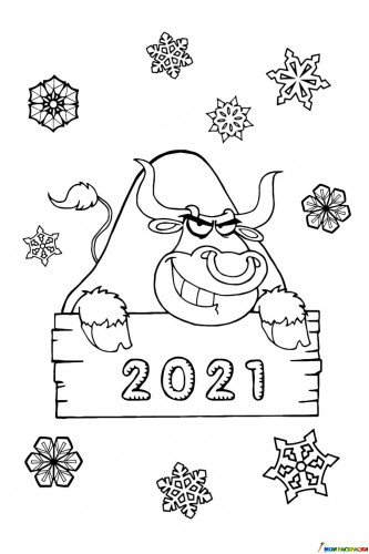 Раскраска Бык со снежинками 2021