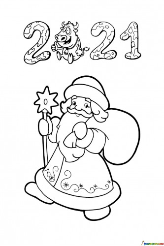 Раскраска Дед Мороз с мешком подарков для малышей 2021