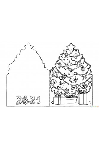Раскраска Открытка ёлка к Новому году 2021