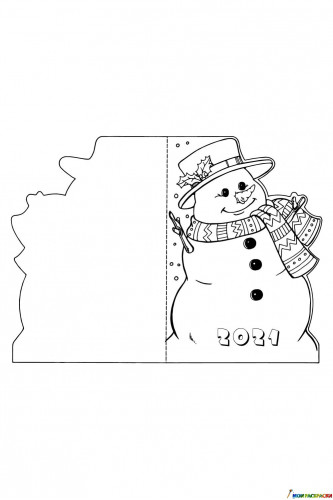Раскраска Открытка снеговик 2021