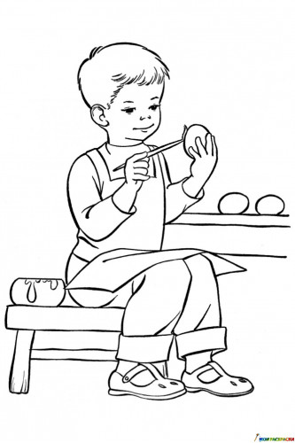 Раскраска Мальчик и пасхальные яйца
