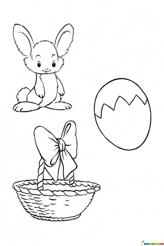 Раскраска Пасхальная корзинка, яйцо, кролик