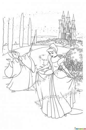 Раскраска Принцесса Диснея Золушка и фея