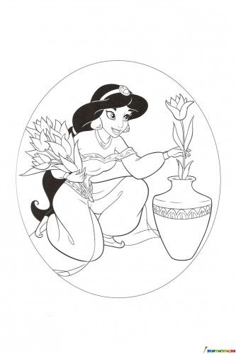 Раскраска Принцесса Жасмин с цветами