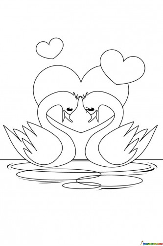 Раскраска Влюбленные лебеди