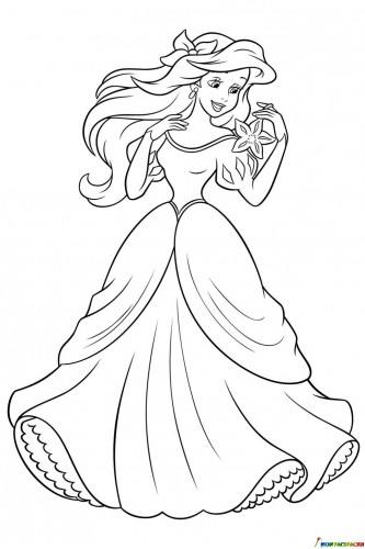 Раскраска Ариэль в бальном платье