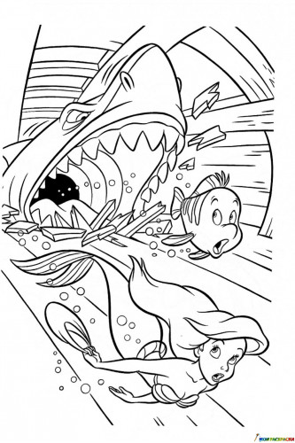 Раскраска Русалочка и акула