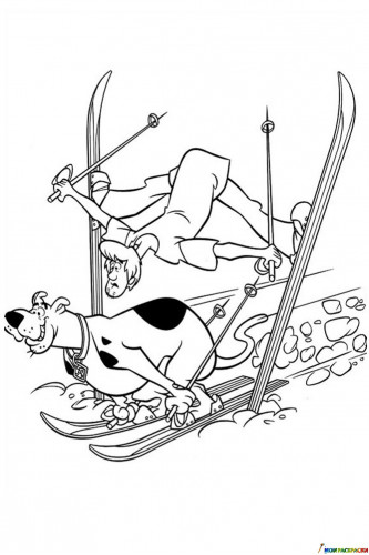 Раскраска Скуби-Ду и Шэгги на лыжах