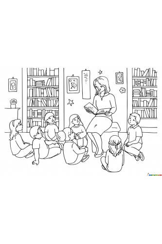 Раскраска Учительница читает детям