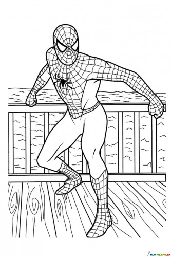 Раскраска Человек паук на берегу