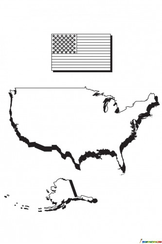 Раскраска Карта Америки и флаг