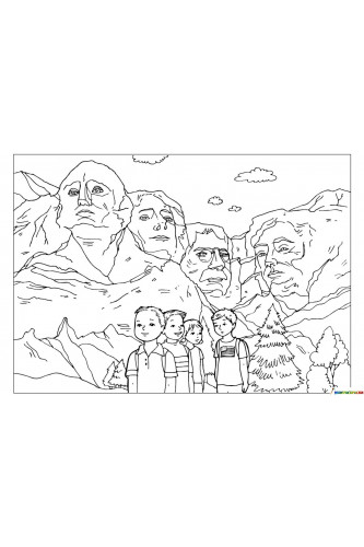 Раскраска Скульптуры горы Рашмор