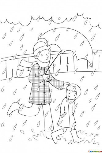 Раскраска Прогулка под дождём
