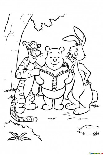 Раскраска Винни Пух, Тигра и Кролик